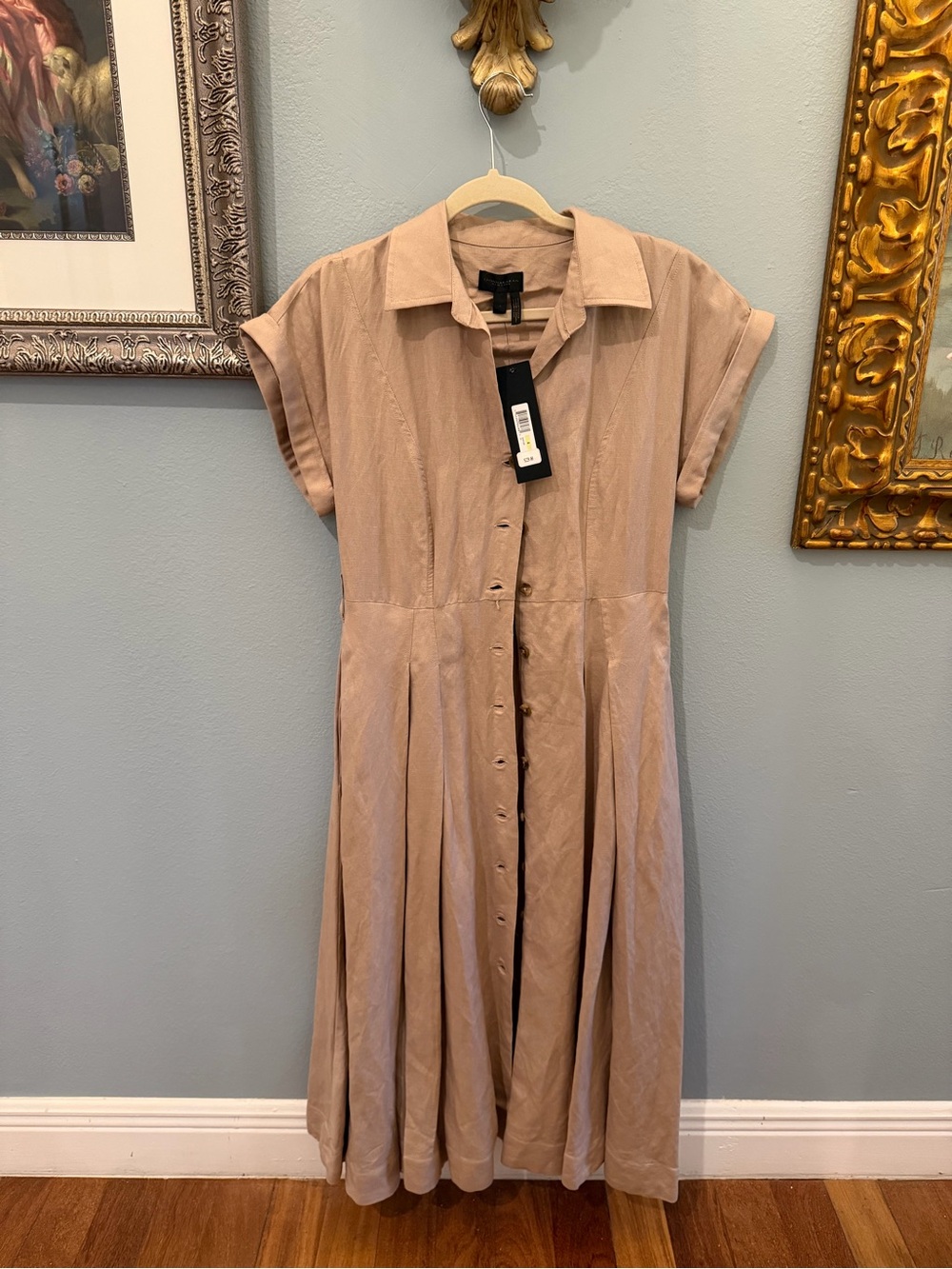 Donna Karan Tan Button-Front Midi Dress
